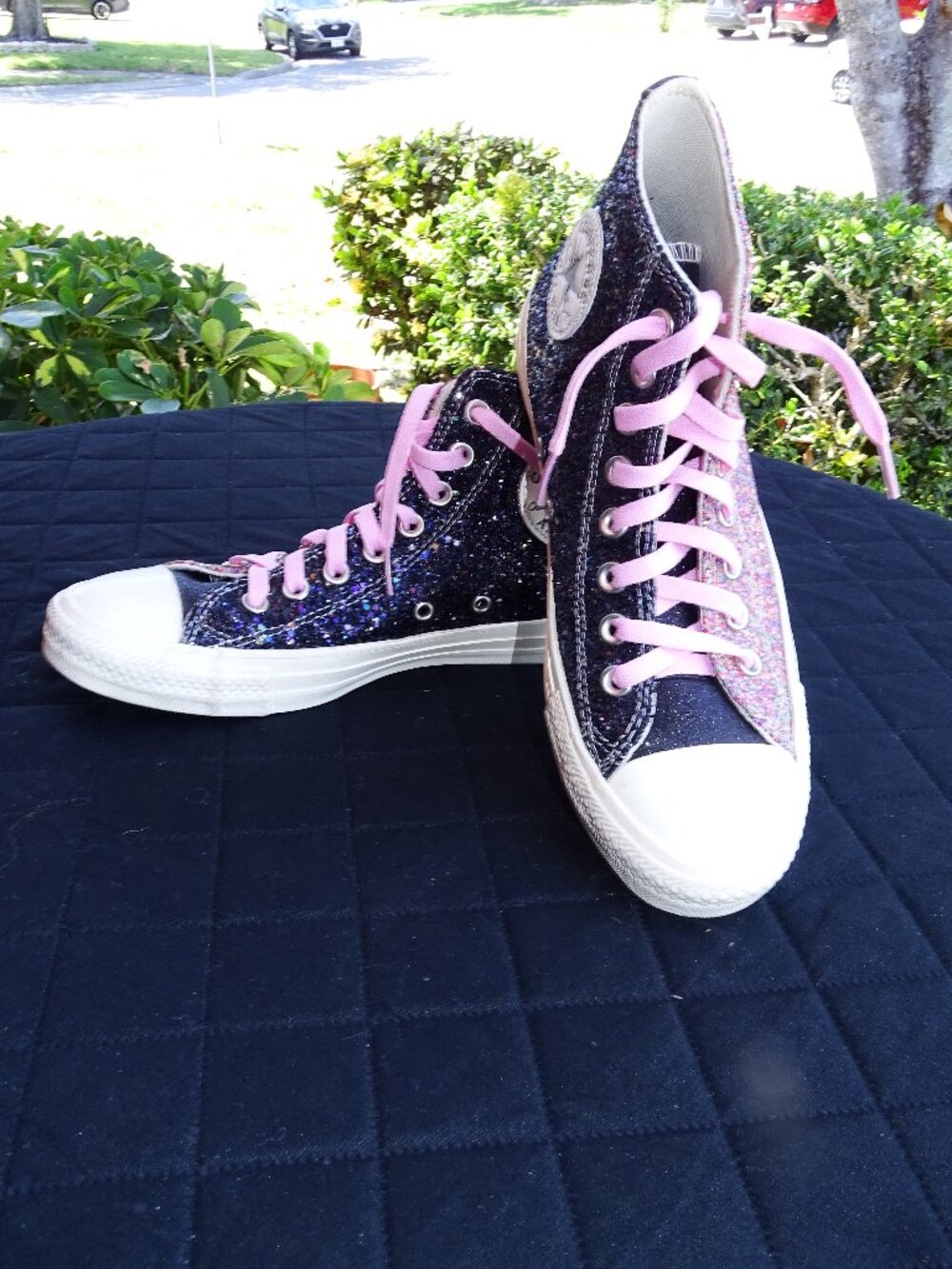 Converse All Star Glittery Pink and Black High-Top Ladies Sneakers 8.5